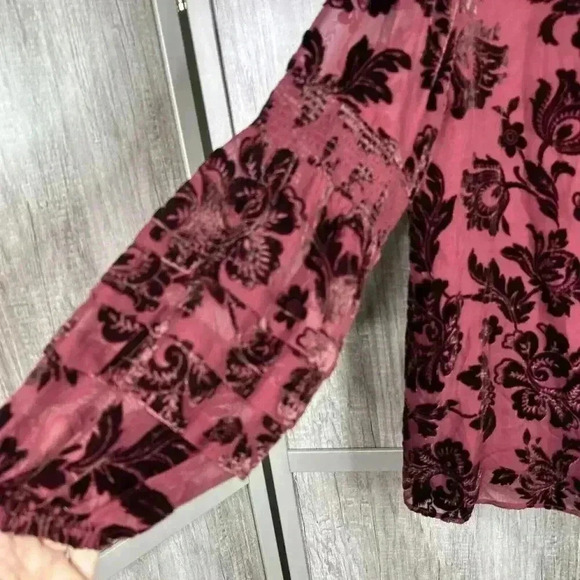 Sundance L Burnt Velvet Top Red Balloon Sleeve Red Color Silk Blend Large - Picture 2 of 9